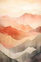 Watercolor mountain landscape with sun. Digital art painting.