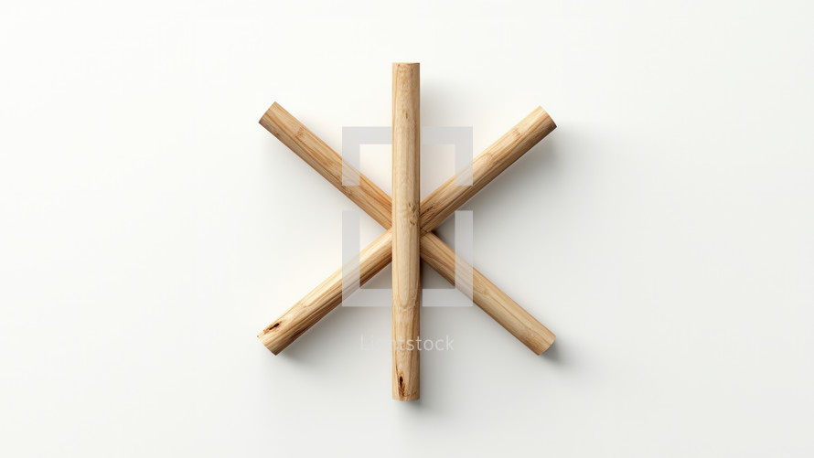 A simple wooden cross against white. It is also a simple symbol for medical care. 