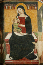 Fresco. Mary, mother of Jesus. Basilica Concattedrale di Santa Maria Assunta, Abruzzo, Italy