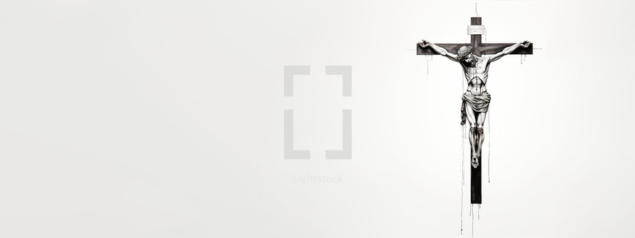 Crucifixion of Jesus Christ on a white background with copy space