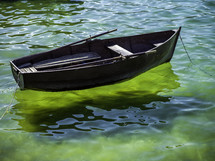 boat floating on green water 