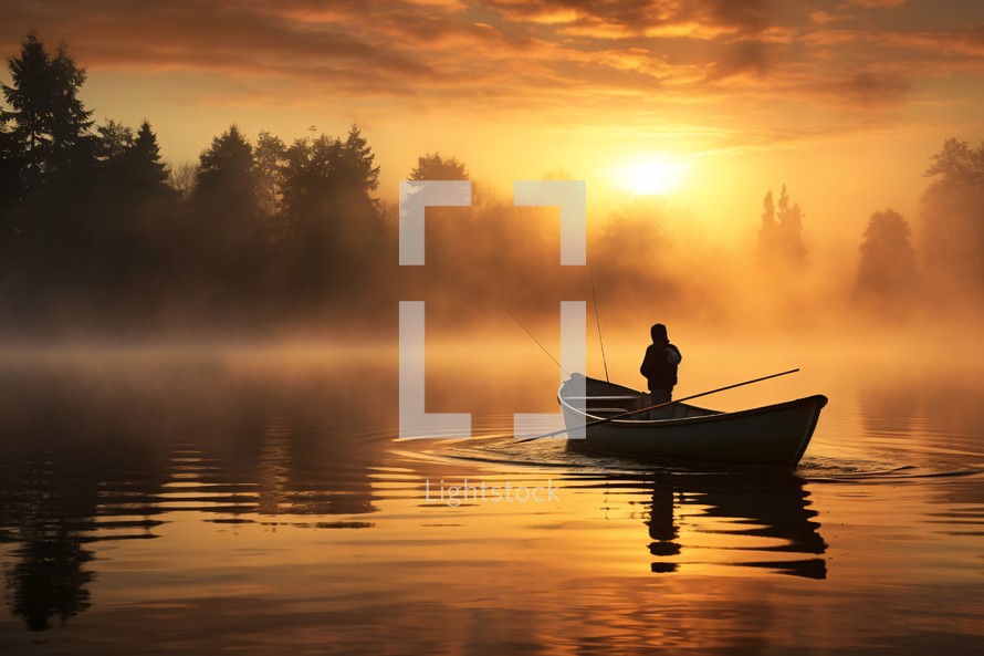 A man fishing on a lake
