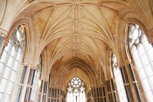 tall windows and ornate ceiling in a cathedral 