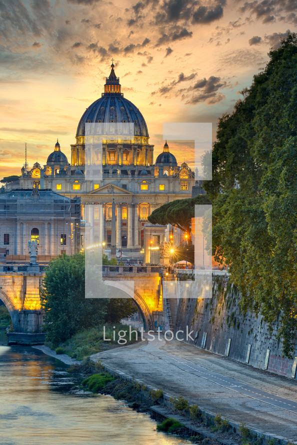 St Peter Cathedral, Rome, Italy. Sunset light.