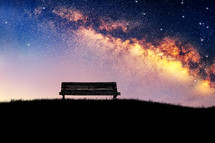 empty bench under the universe 