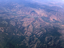 aerial view over a mountain range 