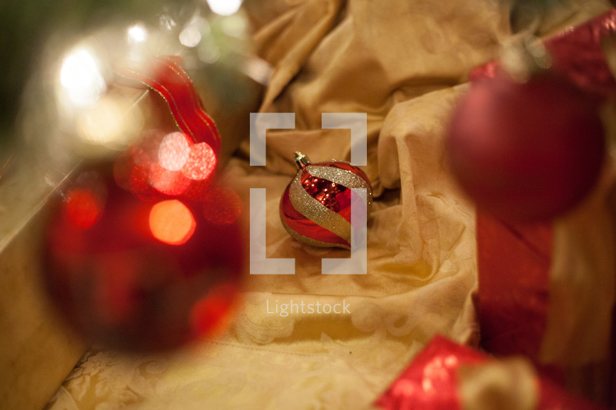 red and gold Christmas ornaments 