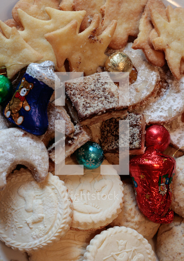 cookies and Christmas ornaments 