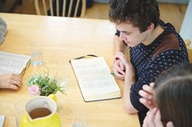 teens discussing scripture at a Bible study 