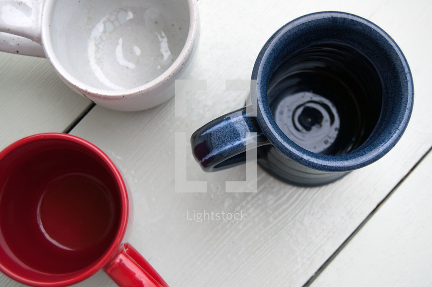 red, white, blue, coffee mugs 