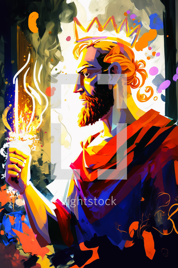 Colorful AI illustration of King David.