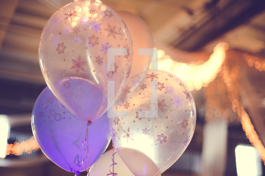 Helium Balloons with white snowflakes 