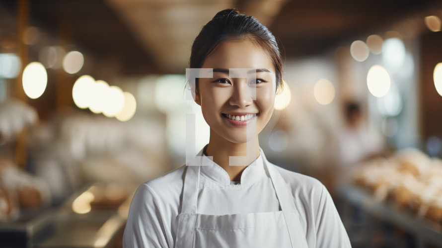 Portrait of a young and beautiful female asian baker.