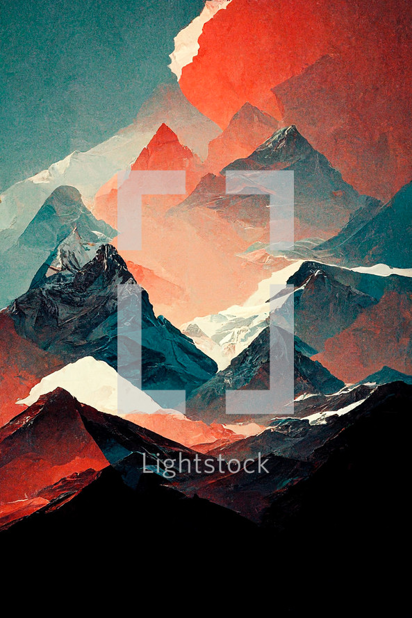 Abstract art. Colorful painting art of a mountain range. Background illustration. Digital art image.