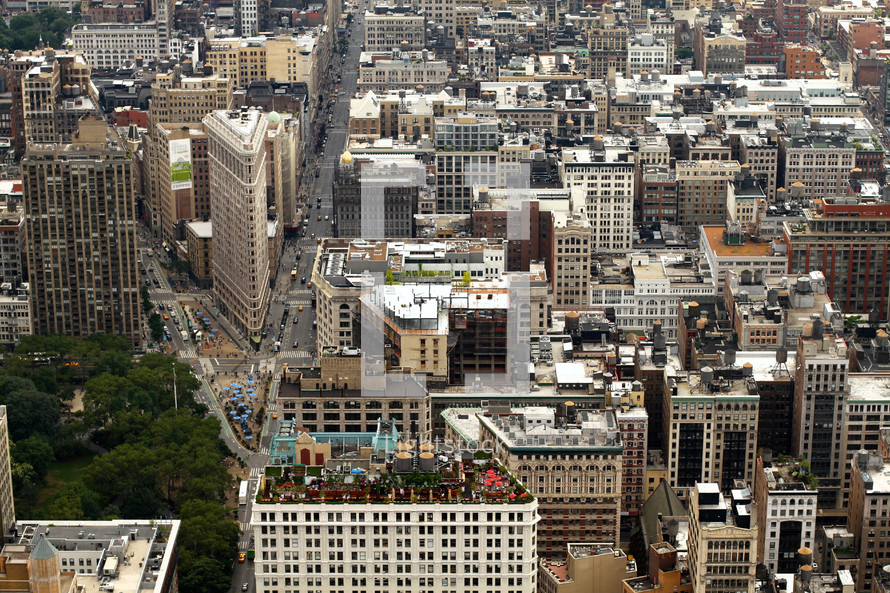 looking down at the rooftops of NYC buildings 