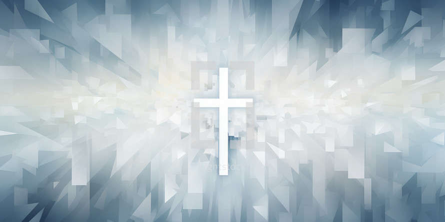 Colorful painting art of an abstract geometric background with cross. Christian illustration.