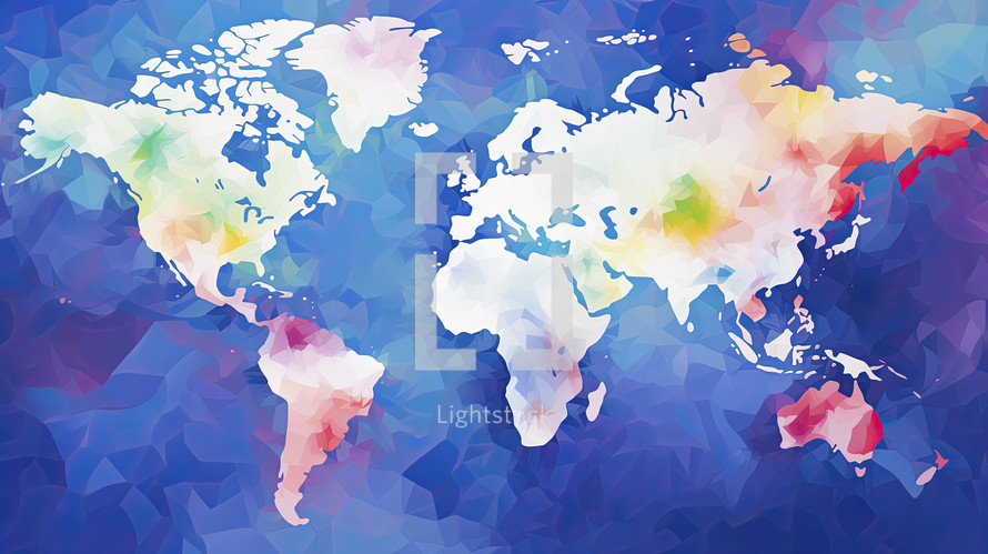 Colorful abstract painting world map texture background.
