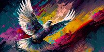 Abstract art. Colorful painting art of a dove. Holy Spirit concept. Christian illustration.