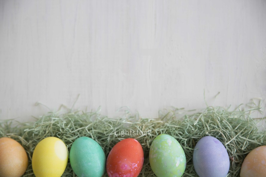 border of dyed Easter eggs 