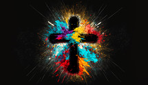 Abstract art. Colorful painting art of the cross. Jesus Christ. Christian illustration.