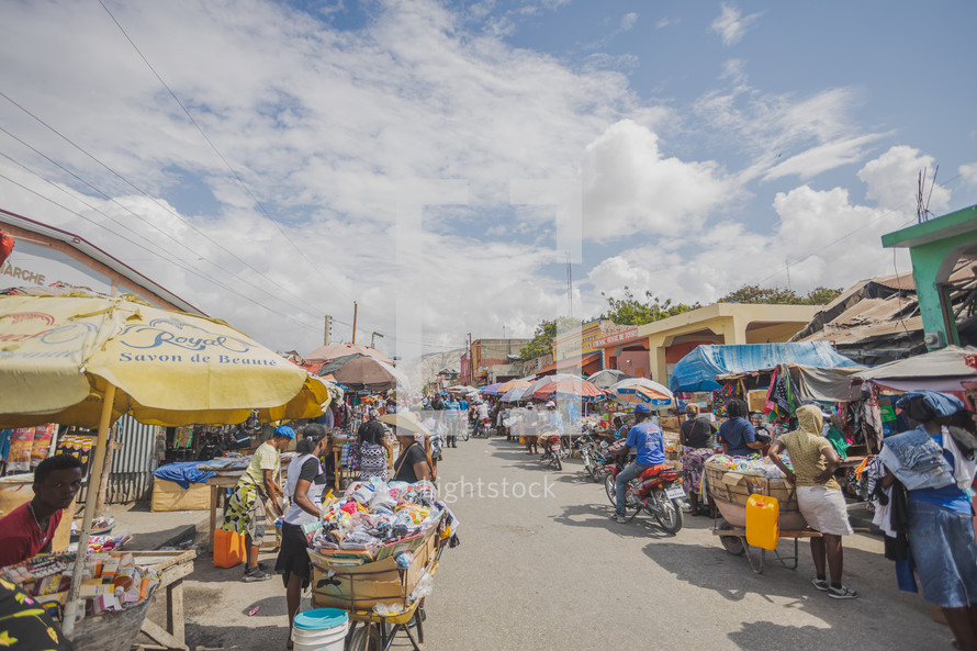 outdoor street market with vendors 
