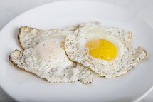 fried eggs on a plate 