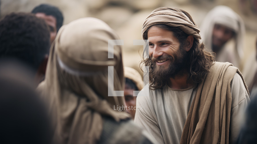 Portrait Jesus speaking to the people. New testament concept.