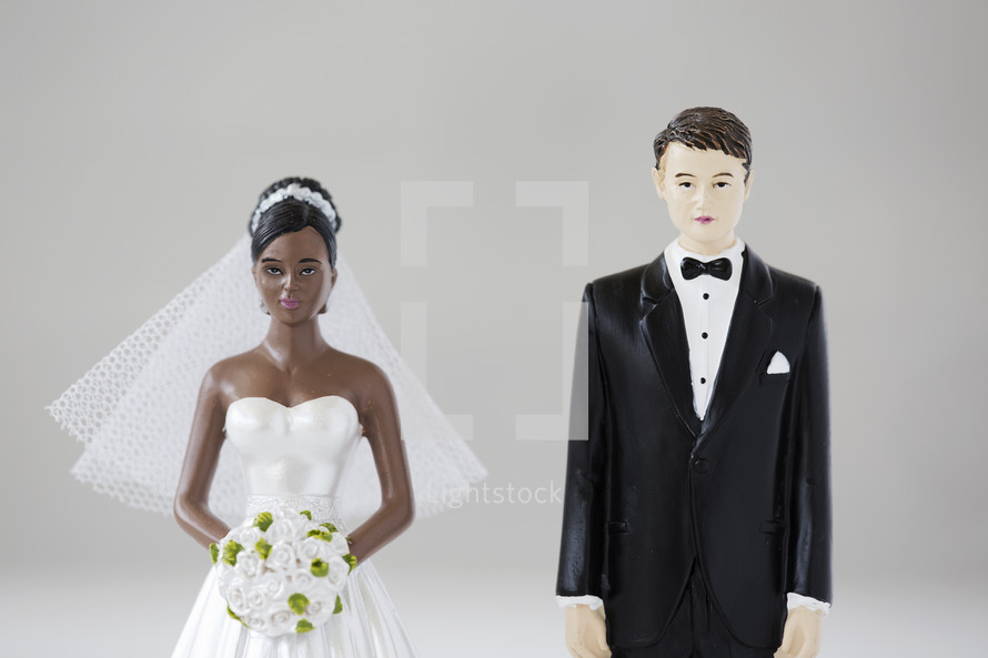 bride and groom; interracial cake toppers. 