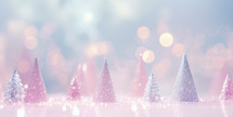 Christmas background with colorful trees and glitter light bokeh.