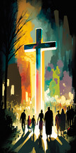 Abstract art. Colorful painting art of the way to the cross of jesus. Jesus Christ. Christian illustration.