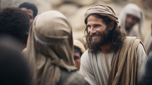 Portrait Jesus speaking to the people. New testament concept.