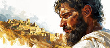 Joshua looks upon Jericho, anticipating the biblical siege.