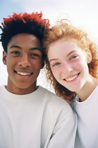 Portrait of two beautiful young teens expressing positive emotions.