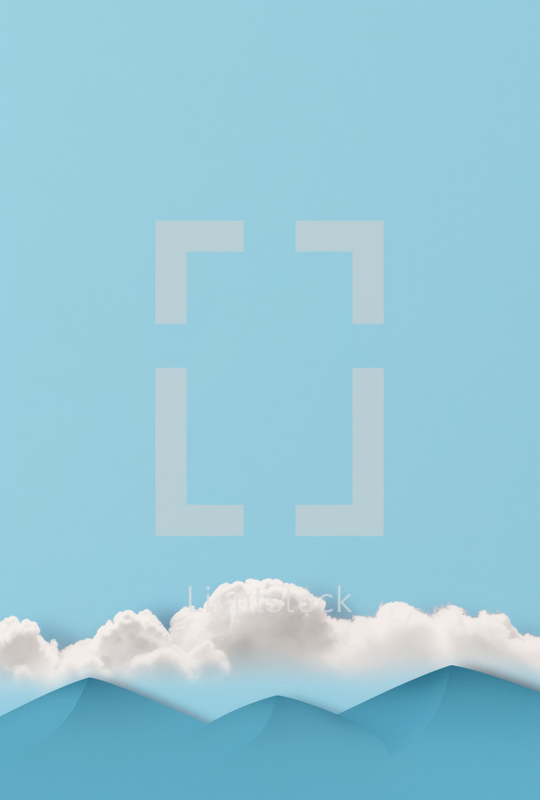 Minimalist design with stylized white clouds on a light blue background and elegant central text, conveying peace, serenity, and positivity.