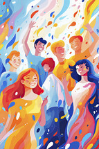 Colorful illustration of abstract happy people faces. Community concept.