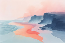 Serene seascape painting with majestic cliffs under a pastel sunset, highlighting the tranquil beauty of the North Sea.