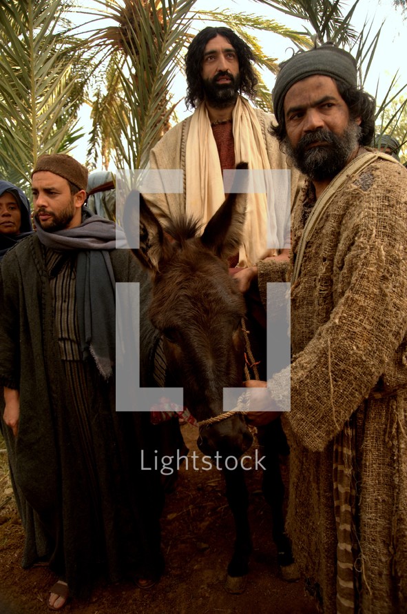 Jesus comes to Jerusalem as King riding on a donkey 