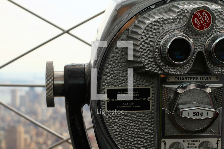 viewfinder scope looking out over New York City 