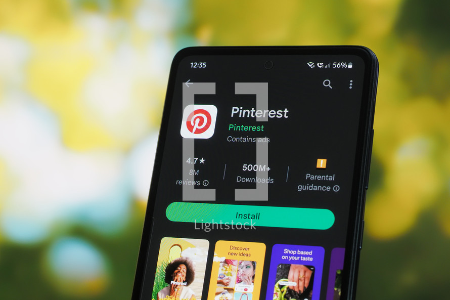 Pinterest app on a smartphone 