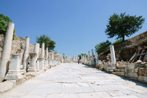 sidewalks through ruins at an historic site 