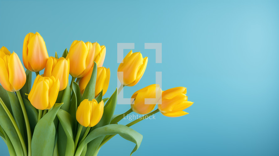 Yellow tulips on a blue background. 