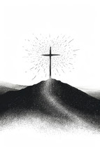 Stark illustration of the cross on Golgotha with radiant light, symbolizing hope and resurrection.