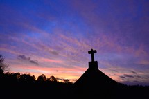church roof silhouette at sunset 
