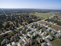 aerial view over a neighborhood.