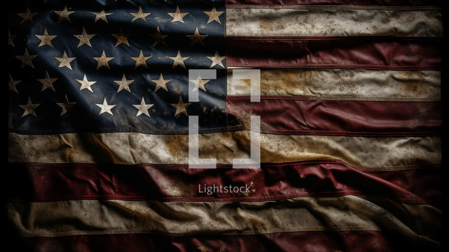 Grunge worn out American flag background. 