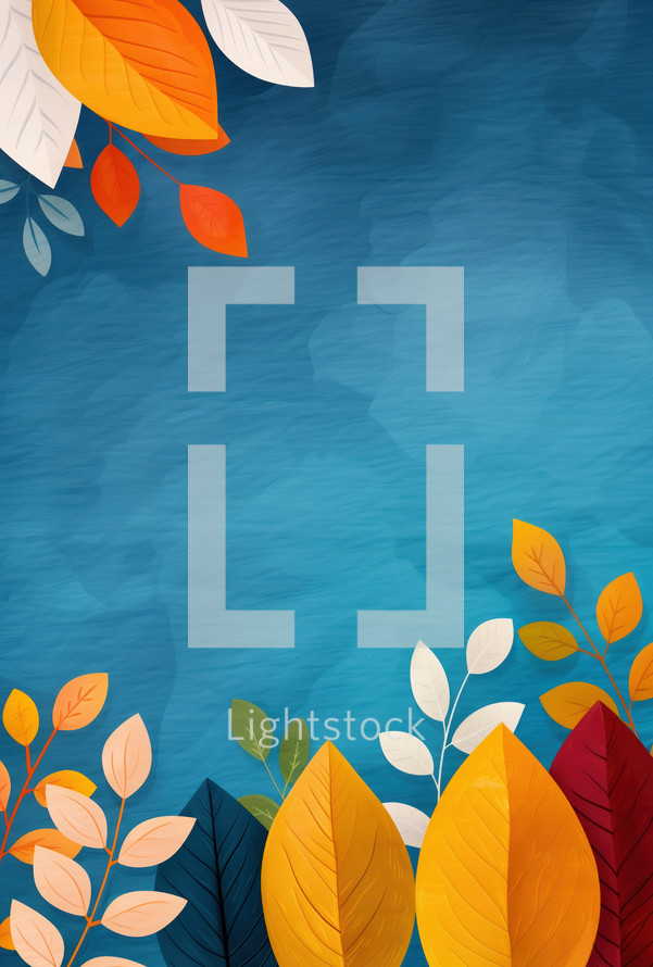 Autumn festival poster with colorful leaves on a vibrant blue background, featuring a pop art style design.