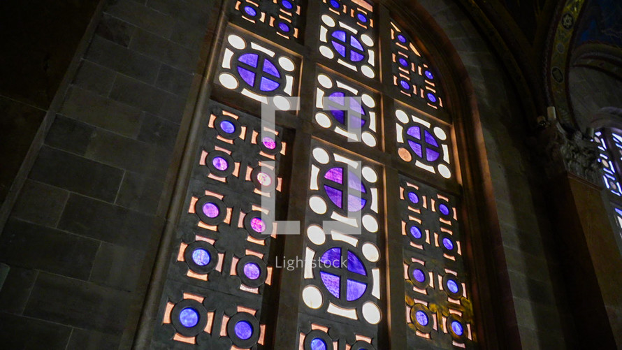 Stain Glass Cross in Church of All Nations in Jerusalem 