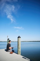 a man fishing on a pier 