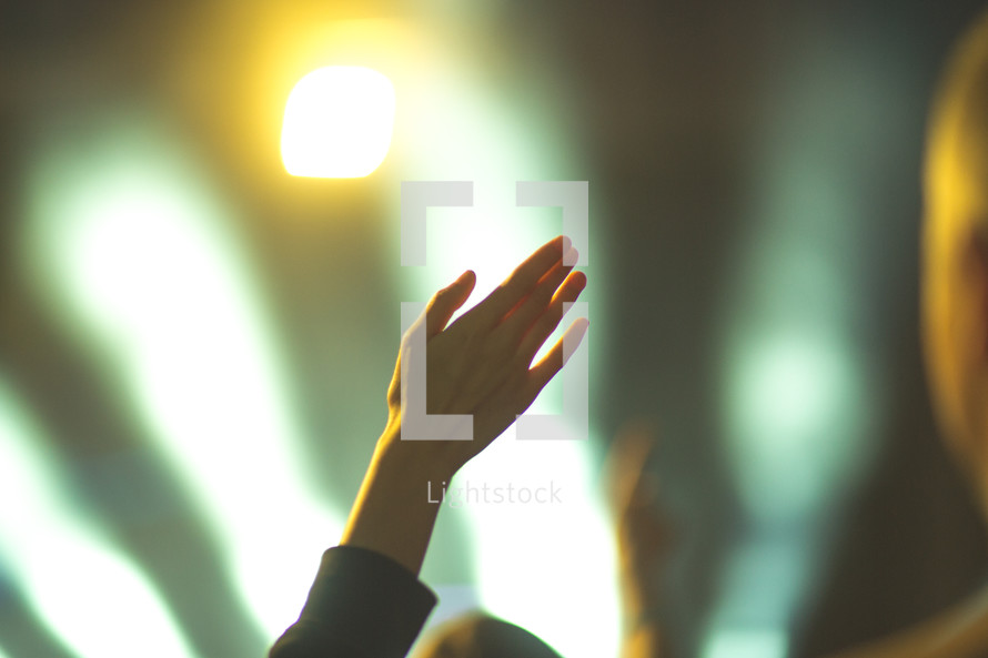 a raised hand at a concert 