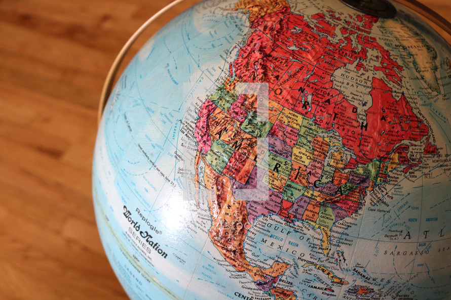 North America on a globe 